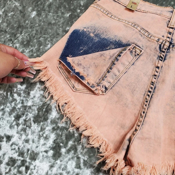 Vibrant M.I.U. Distressed Coral Cutoff Shorts - Picture 8 of 8